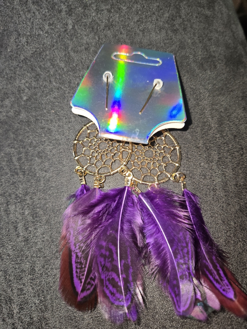 Purple Feather Dreamcatcher Earrings – Handmade Boho Chic Gift for Her 254 - Picture 3 of 7